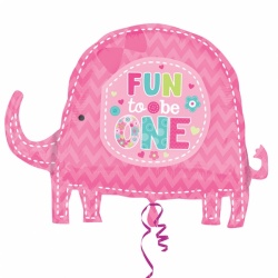 Balónek fóliový 1. narozeniny růžový slon
