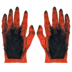 Červené latexové čertí rukavice s chlupy